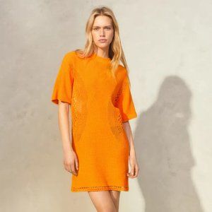 H&M Orange Knit Open Weave Cotton T-Shirt Mini Dress